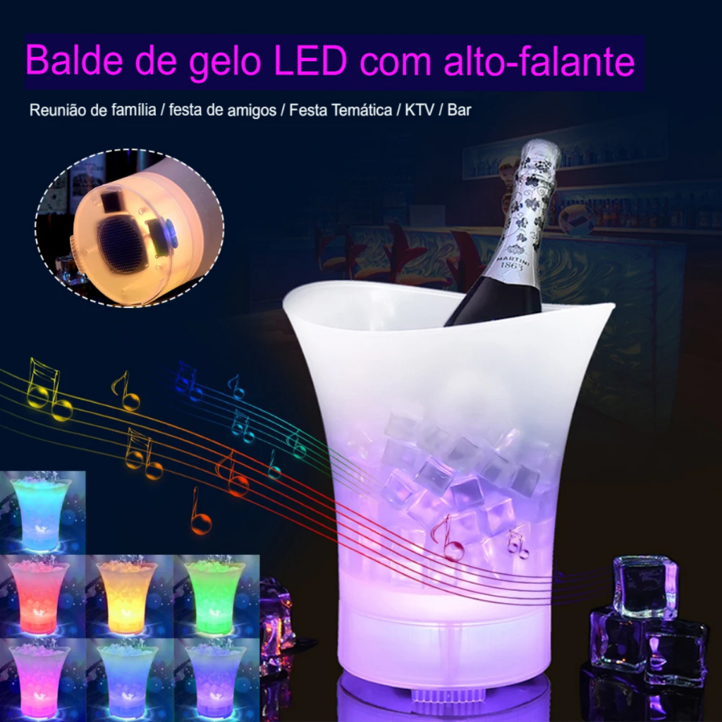 Balde De Gelo Com Led E Caixa De Som 5 Litros Transparente