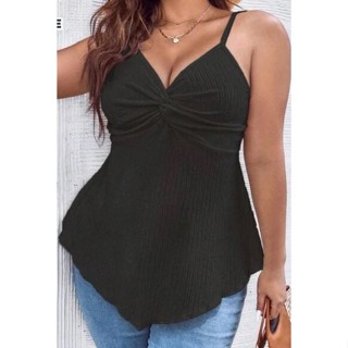 548/Blusa Regata PlusSize em Malha Canelada com Elastano, Detalhe de Torção no Busto.