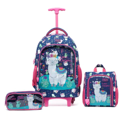 Kit Mochila Rodinhas Lancheira Estojo Reforçada Yupe Lhama