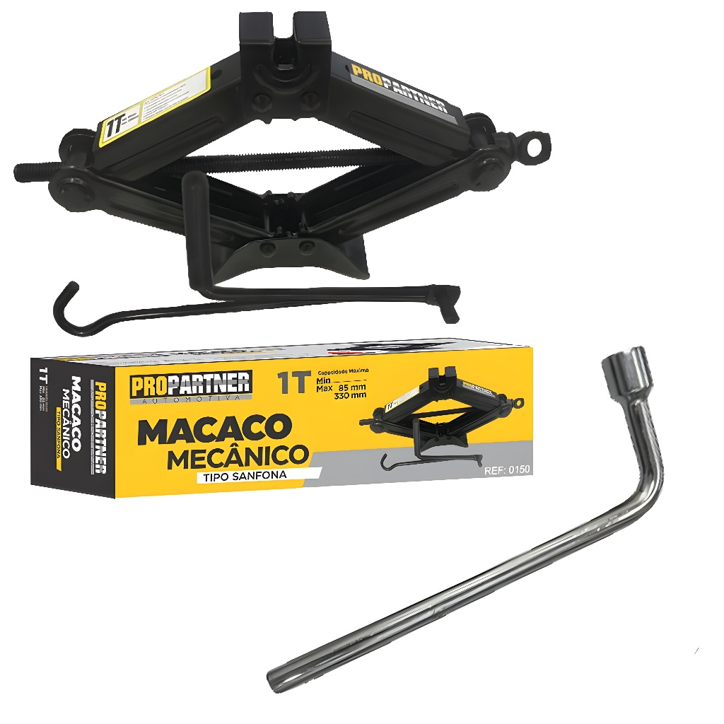 Kit Macaco Sanfona 1t Para Carro + Chave De Roda Cromada Sem Espatula 17mm - Gol Fox Celta Prisma Onix Astra Vectra