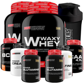 Kit 2x Waxy Whey Protein 900g + 2x Bcaa + 2x Creatina 100g + 2x Glutamina 100g + Coquetele...