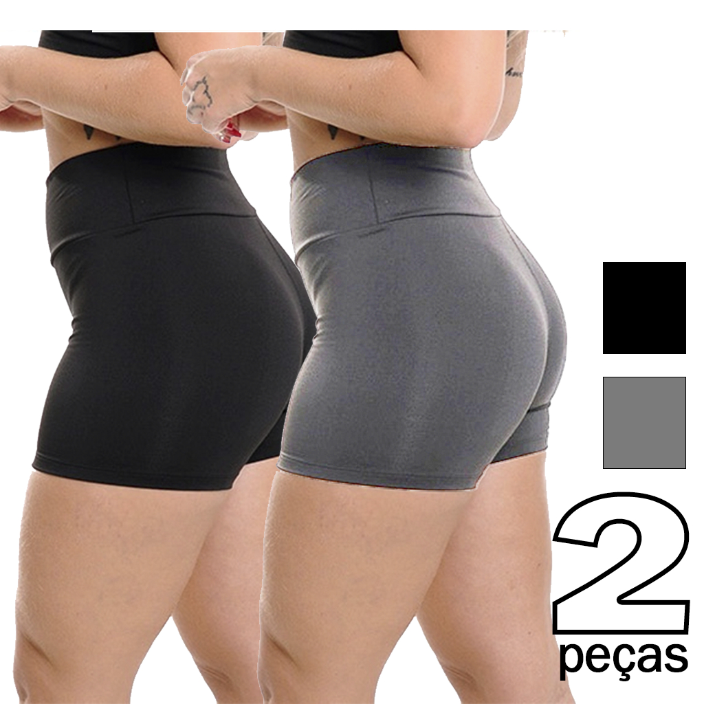 Kit 02 Shorts Legging Suplex Cintura Alta