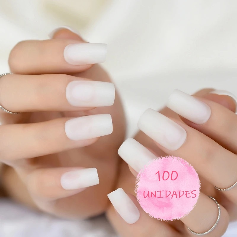 KIT 100 UNHAS POSTIÇAS INTEIRAS QUADRADA NATURAL REALISTA