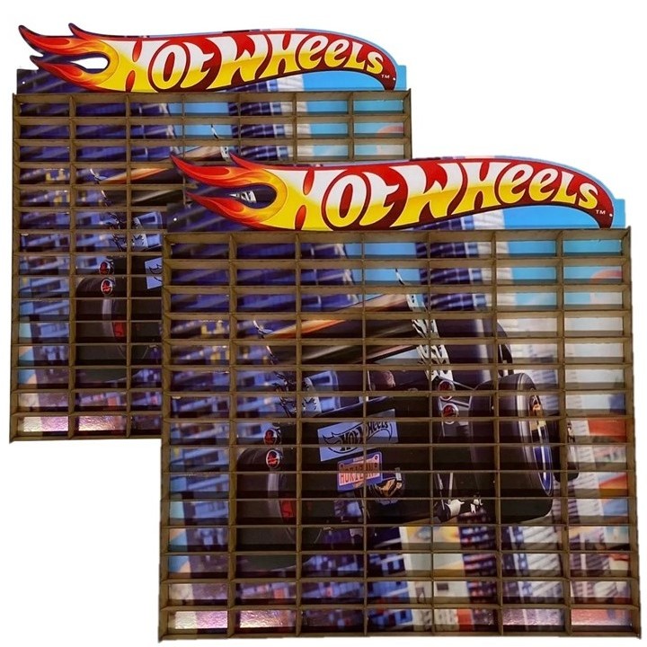 Kit Dois 2 Estantes Expositor Porta Carrinhos Hotwheels 105 Nicho Prateleira Adesivada Coleção Mdf Promoção Black Friday