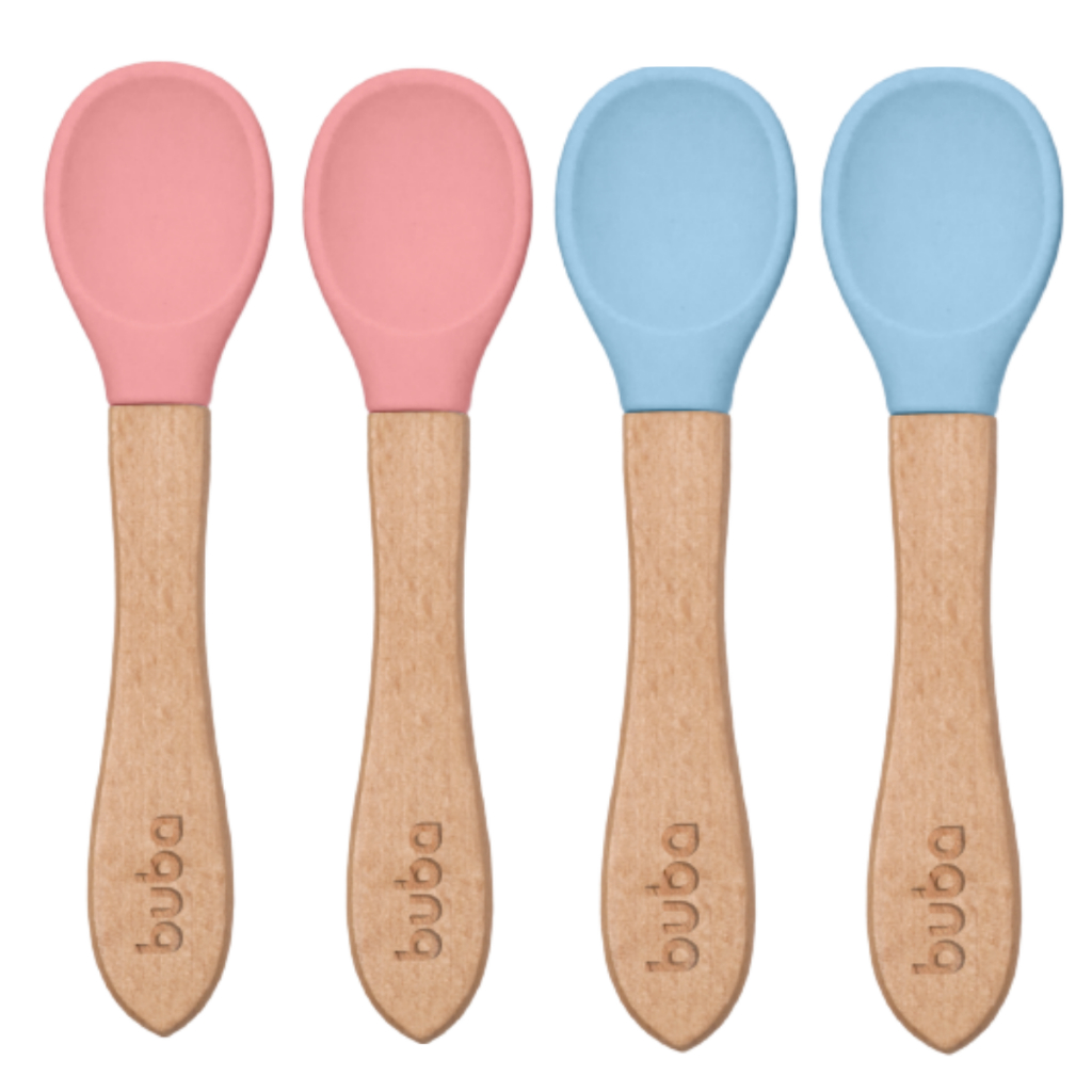 Colher de Silicone e Cabo de Bambu Buba para Introdução Alimentar Kit com 2 unidades
