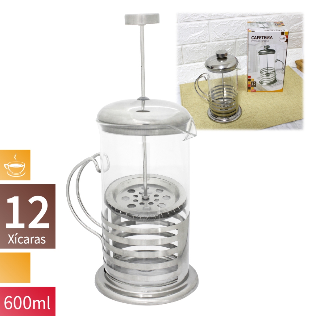 Cafeteira Prensa Francesa Café Cremeira 600ML Aço Inox