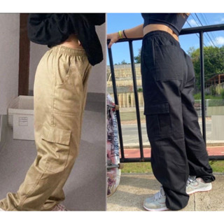 Kit 2 Calças Cargo FEMININO 5 Bolsos skate StreetWear Larga Caqui Bege Preta skatista
