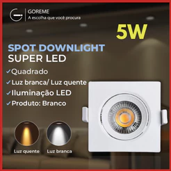 Luminária Spot Led Quadrado Direcionável 5W Embutir Gesso Teto | Luz Fria / Luz Quente Spot Super LED