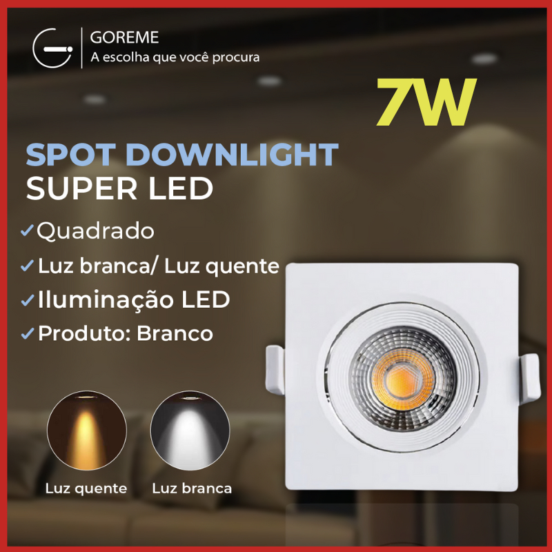 Luminária Spot Led Quadrado Direcionável 7W Embutir Gesso Teto |Luz Branca / Luz Amarela Bivolt Spot Super LED em Oferta na Shopee