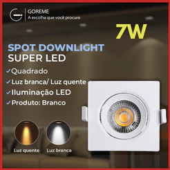 Luminária Spot Led Quadrado Direcionável 7W Embutir Gesso Teto |Luz Branca / Luz Amarela Bivolt Spot Super LED
