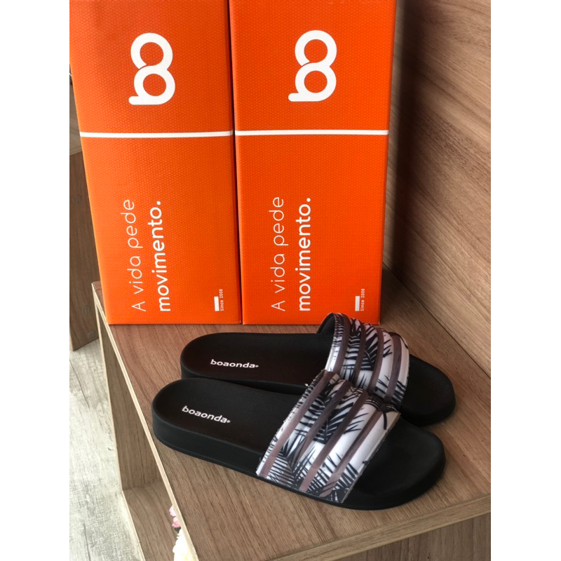 Chinelo Slide Boa Onda 1737 Preto Folhagem