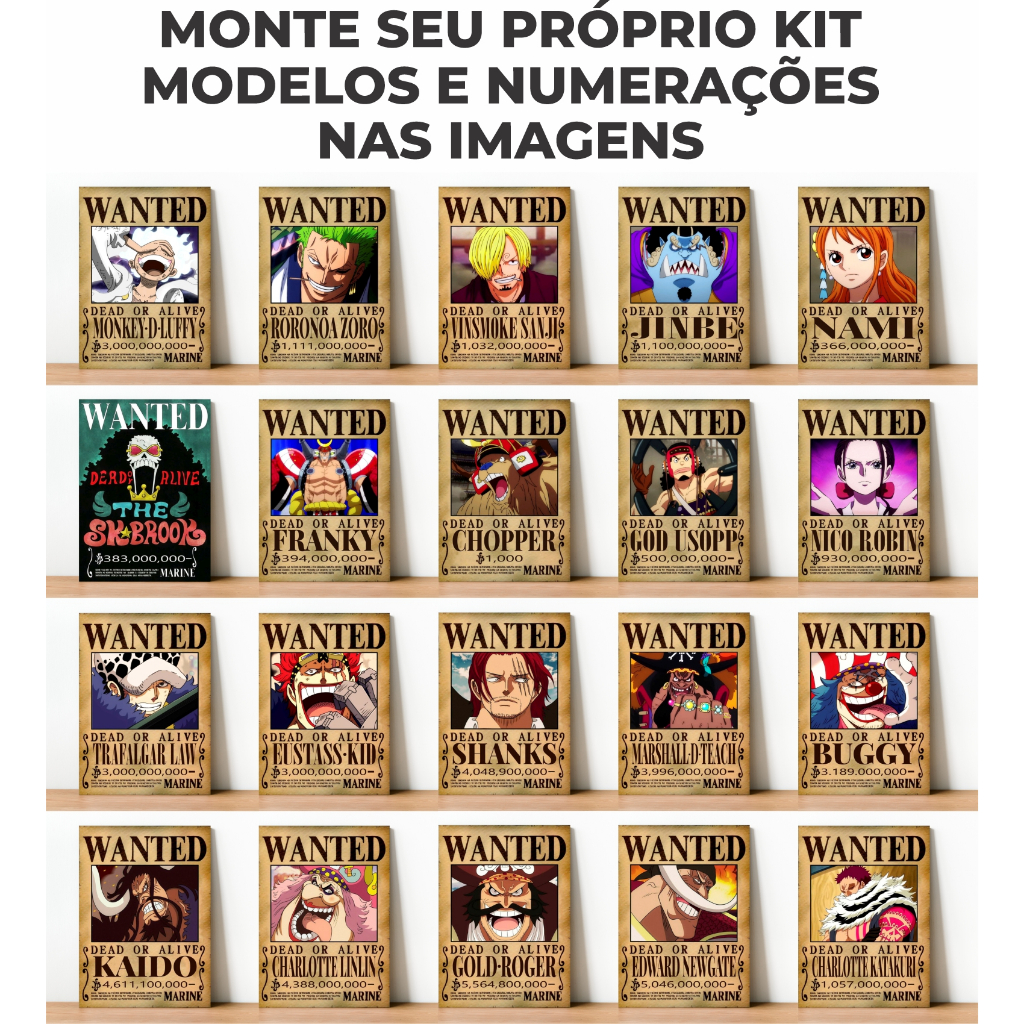 Kit 20 Quadros Decorativos One Piece 10X15 Anime Placas Recompensa Wanted Coleção Exclusiva em Oferta na Shopee