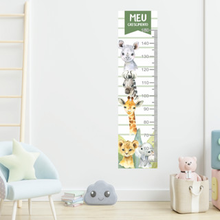 Adesivo Parede Infantil Régua de Crescimento Safari Realista Aquarela quartinho bebê