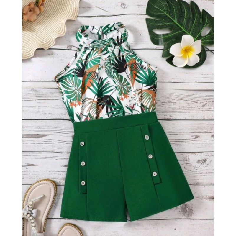 Conjunto infantil social short e blusa tropical menina primavera verão