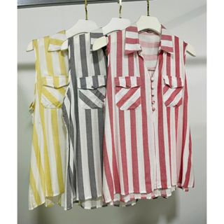 Blusa feminina sem mangas listrada Tendências da moda de verão 1028