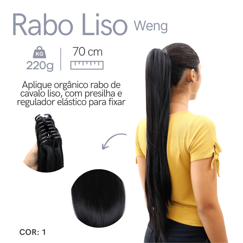 Aplique Rabo De Cavalo Presilha Fibra Orgânica Super Macia-weng