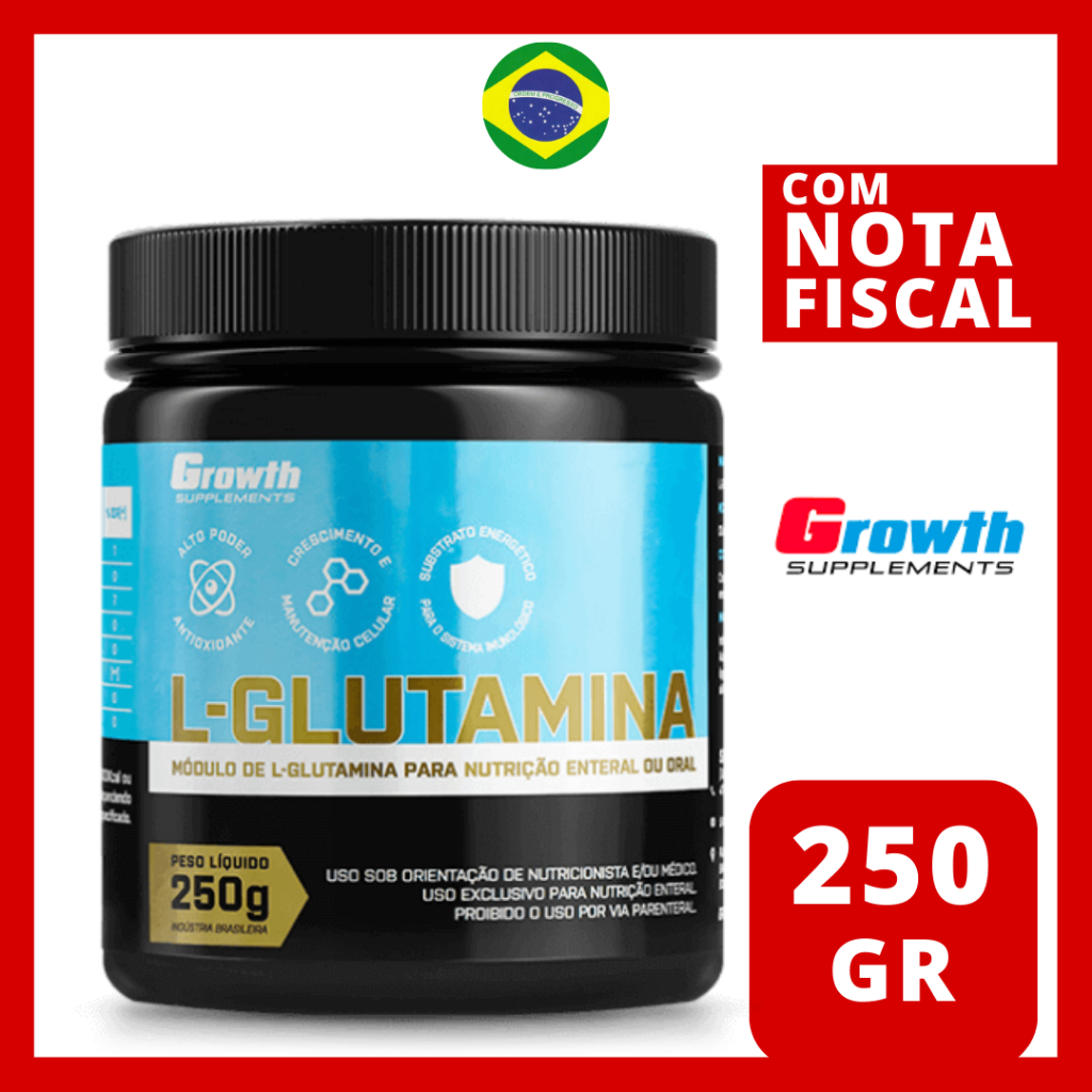 Glutamina Growth Pura 250g Original Em Pó (L-Glutamina) - Envio Imediato