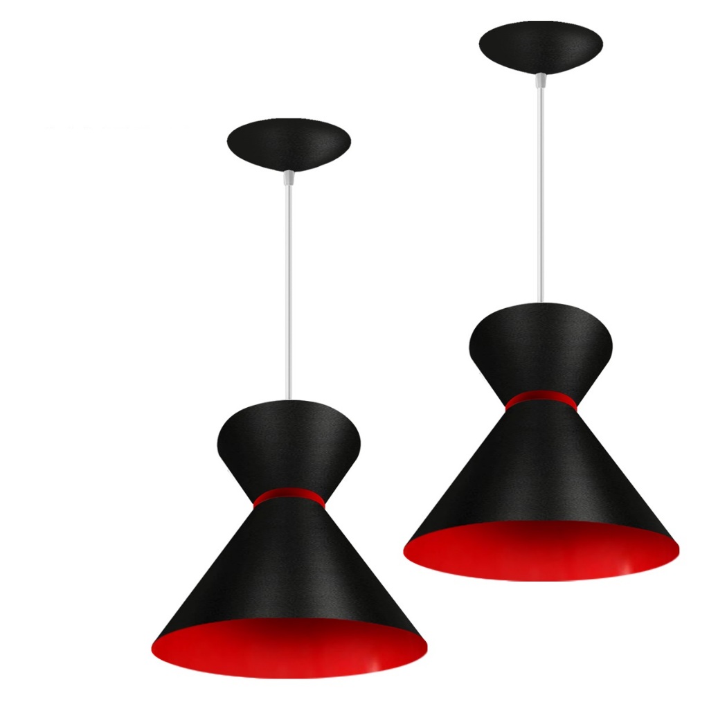 Kit Com 2 Pendentes Lustres Modelo Luxo Preto com Vermelho Casa e Decoração GL ilumi em Oferta na Shopee