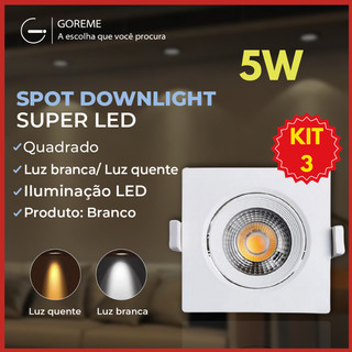 Kit 3 Luminária Spot Led Quadrado Direcionável 5W Embutir Gesso Teto |Luz Fria / Luz Quente Bivolt Spot Super LED em Oferta na Shopee