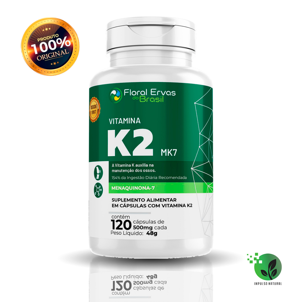 Vitamina K2 MK7 500mg Premium 120 Cápsulas Menaquinona 7 K2 Vitamina - Floral Ervas do Brasil