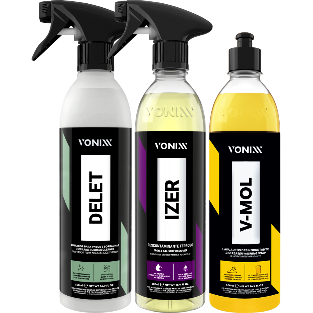 KIT DESCONTAMINANTE FERROSO IZER SHAMPOO XAMPO V-MOL DELET RESTAURADOR DE PNEUS E BORRACHAS VONIXX - Spare Parts and Accessories for Vehicles
