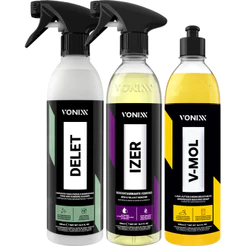 KIT DESCONTAMINANTE FERROSO IZER SHAMPOO XAMPO V-MOL DELET RESTAURADOR DE PNEUS E BORRACHAS VONIXX