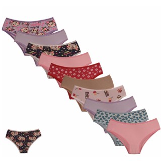 Kit 10 Calcinhas Misto Estampadas e Lisas Criança Infantil Menina Confortavel para dia a dia - Pepper Lingerie