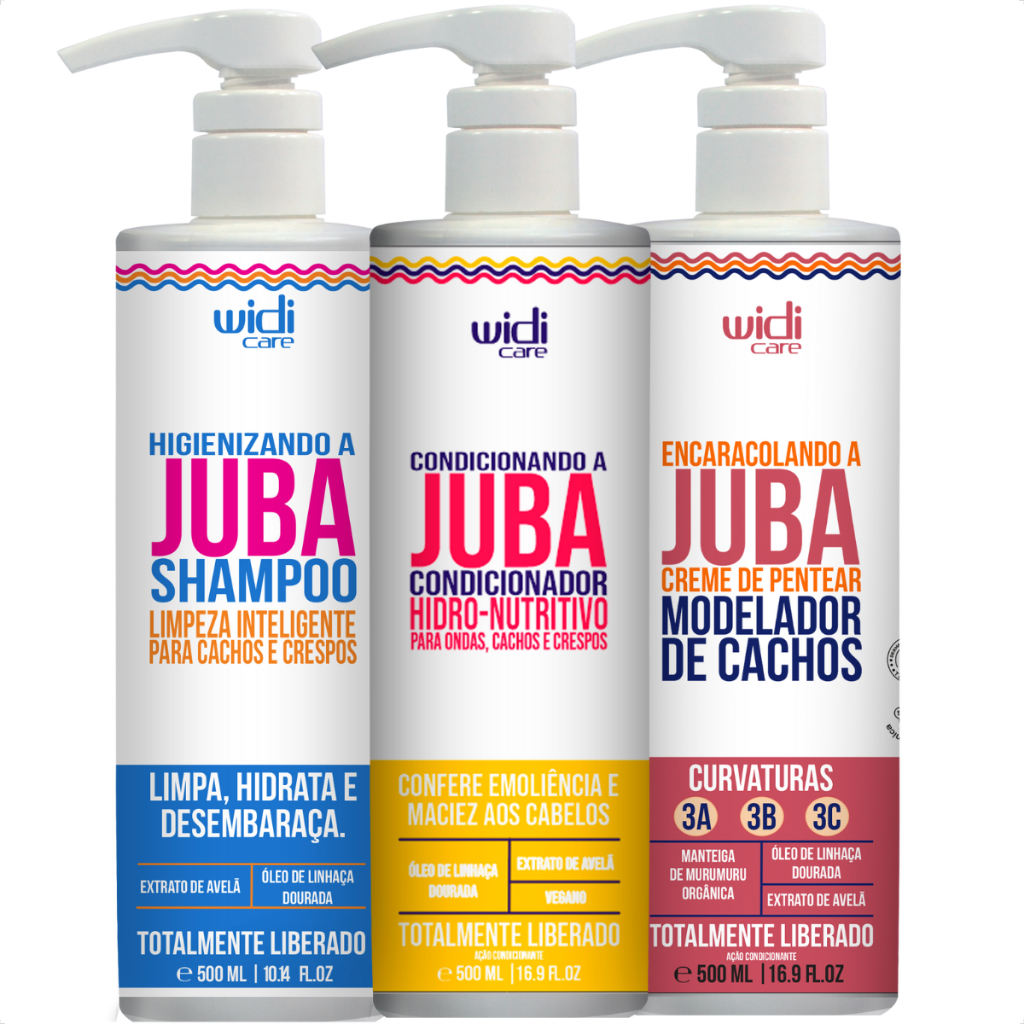 Kit Shampoo Higienizando 500ml, Condicionando 500ml e Encaracolando a Juba 500ml Widi Care