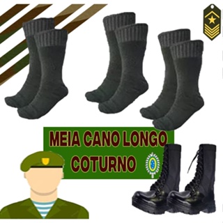 05 OU 01 PARES Meias PRETA de Cano Longo - Meia de Coturno Exército e para Trabalho com Bota. em Oferta na Shopee
