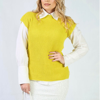 Colete Max Fang Canelado Fenda Lateral Tricô Tricot Pullover