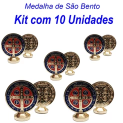 Medalha São Bento Dupla Face Para Carro Mesa Escritorio Metal Kit com 10 Unidades