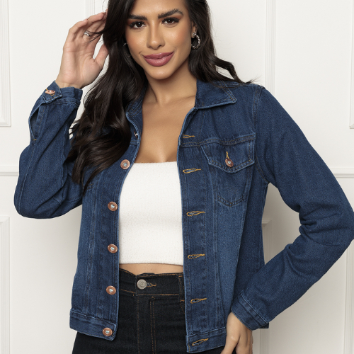 Jaqueta Jeans Feminina Simples 100% Algodão Elegante Casual Estilosa Jeans em Oferta na Shopee
