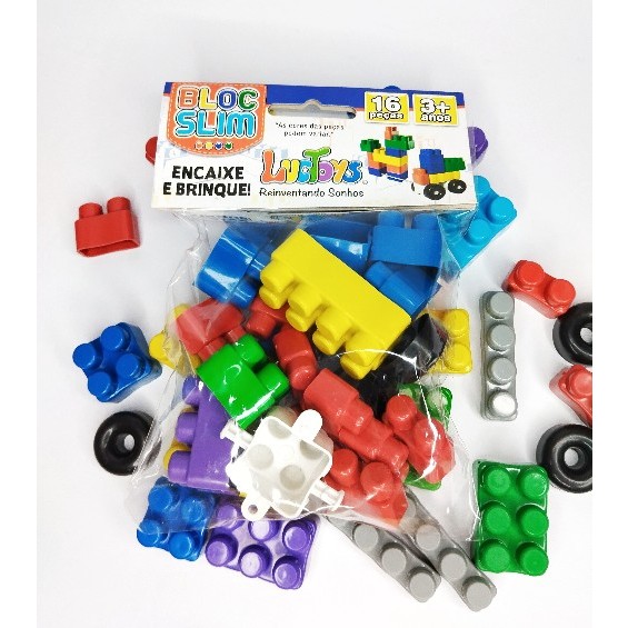 10 Pct Bloco De Montar 16 Peças com Rodinha Brinquedo Educativo Infantil Didático novo em Oferta na Shopee
