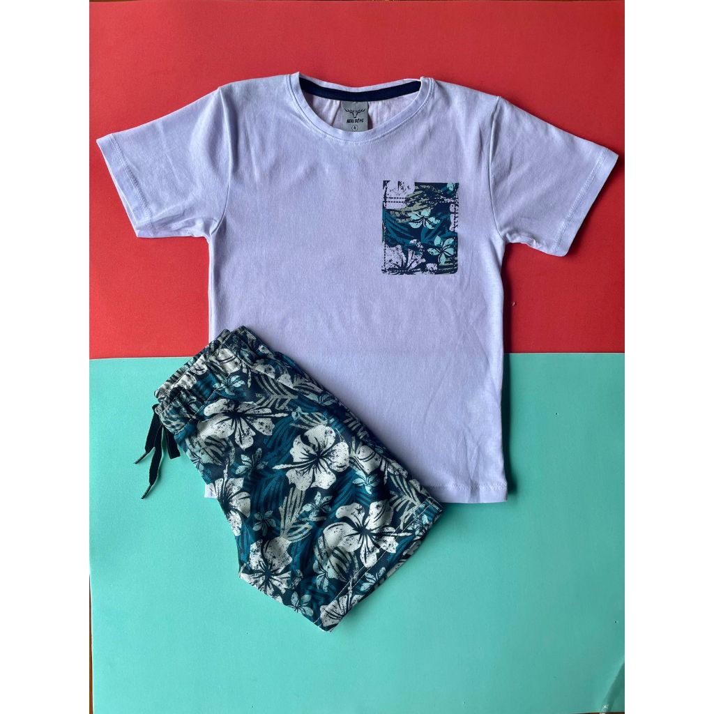 Kit Sortido 08 Peças de Roupas Infantil Menino- 4 Camisetas + 4 Bermudas - Promoção - Kit com 4 Conjuntos de Roupa Infantil Menino