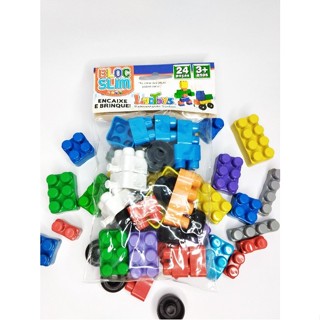 5 Pct de Bloco De Montar com Rodinha Brinquedo Educativo 24 Peças Oferta