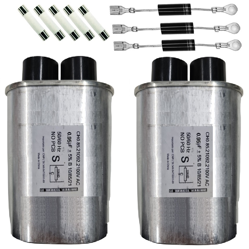 kit reparo microondas 2 capacitor 0,90uf 3 diodo 5 fusivel
