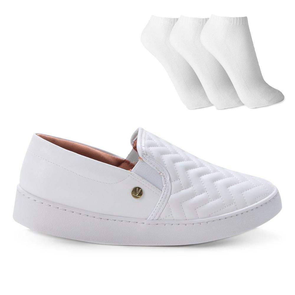 Tênis Vizzano Slip On Feminino Branco + 3 Pares de Meias Original com Nota Fiscal e Garantia - Women Shoes