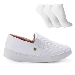Tênis Vizzano Slip On Feminino Branco + 3 Pares de Meias Original com Nota Fiscal e Garantia