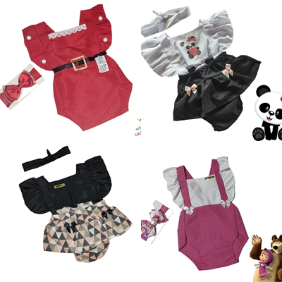 romper macacão para bebê com faixa colorido ursinho, panda, natal, xadrez romper