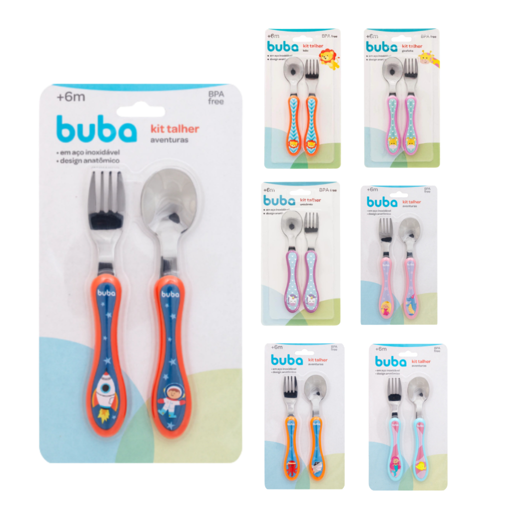 Kit Talheres De Inox Infantil Buba - Garfo Colher Infantil Aço Inoxidável Anatômico
