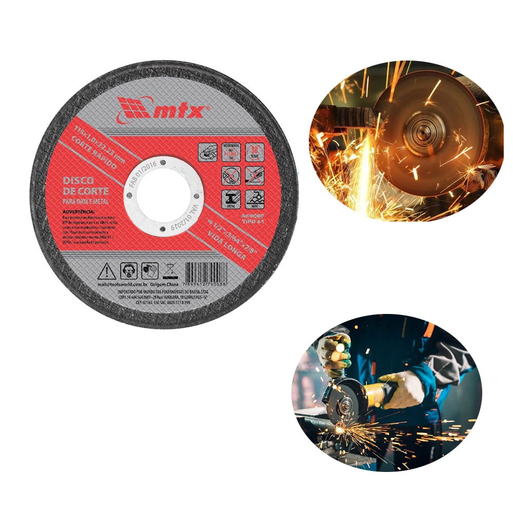 Disco de Corte  Para Metal e Inox 115 x 22,2 - MTX