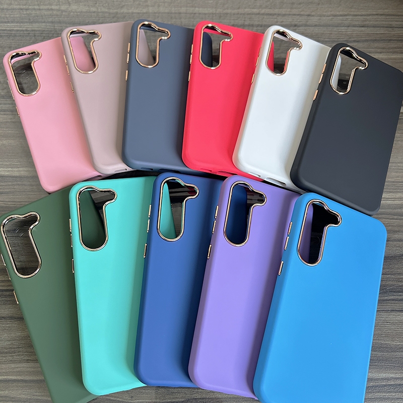 Alta qualidade de couro toque Samsung S20 FE/S21 FE/S23 FE chapeamento Lens Phone Case chapeamento botão Capas