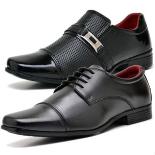 Sapato Social Masculino Preto Kit 2 Pares Cadarço e Fivela Top