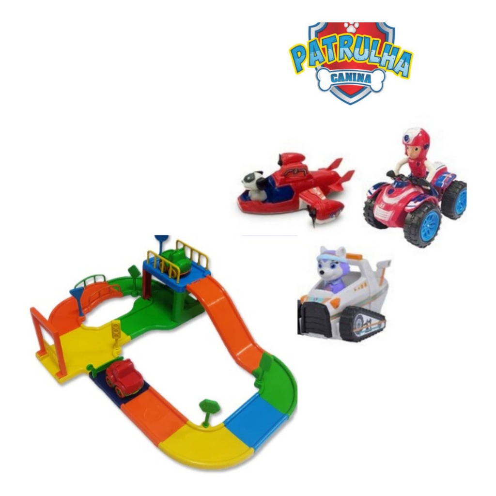Kit Patrulha Canina 3 Carrinhos Super Pista Resgate Aventura