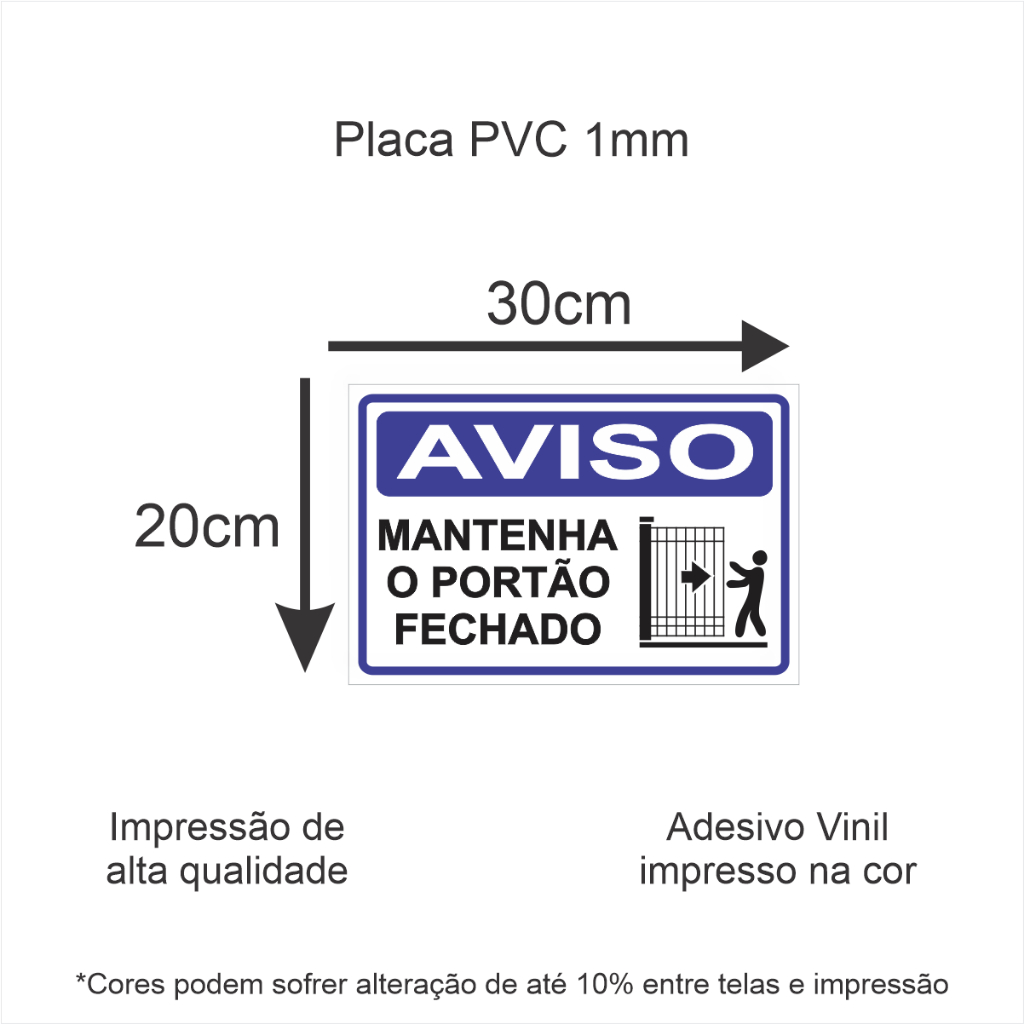 Placa Aviso Mantenha O Portão Fechado Placa De Sinalização 30x20cm