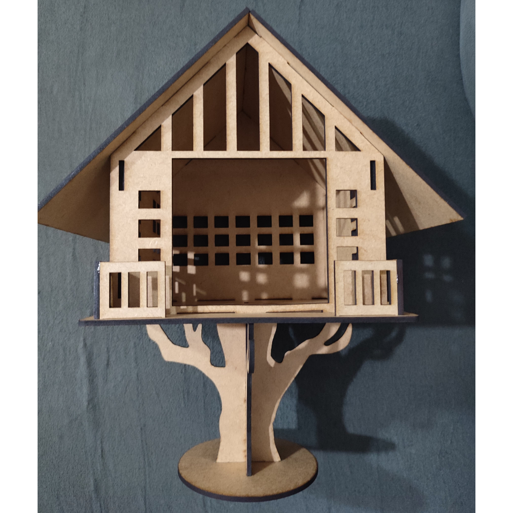 Casa na Árvore Decoração de Viveiro Para Fazendinha Boneca Calopsita Duendes Vazado 28x24cm em MDF 3mm