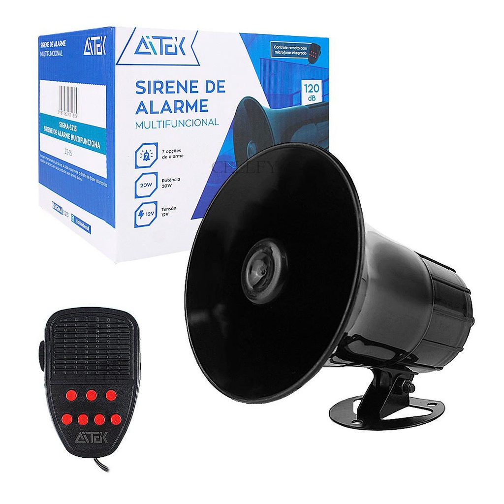 Sirene de Alarme Alto Falante Multifuncional 7 tons Microfone Escola Empresas 120dB 12V em Oferta na Shopee
