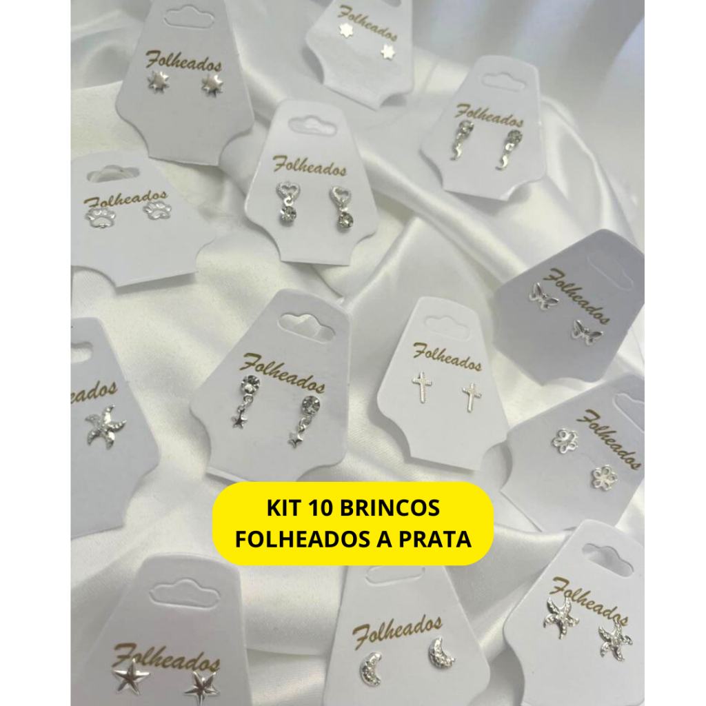 KIT 10 Pares Brincos Pequenos Folheados Prata Sortidos Antialergico Garantia Revenda Segundo furo em Oferta na Shopee
