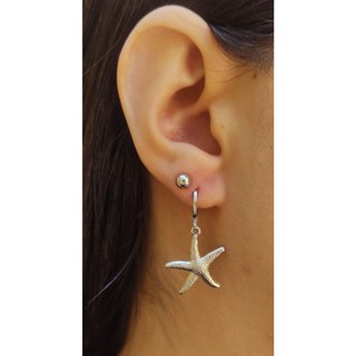 Brinco Argolinha Pingente Estrela do Mar Moda Praia Verão FOLHEADO PRATA E ANTIALÉRGICO