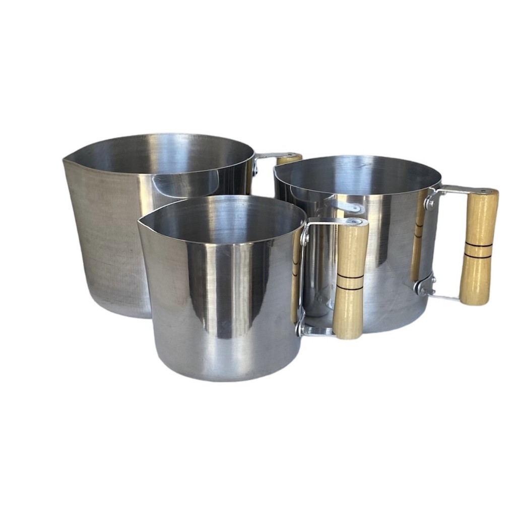 Imagem Jogo 3 Canecos  Leiteira  Fervedor  Alumínio Polido Premium Super Luxo